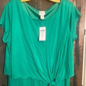 Chicos Solid Green Maxi Dress side slit nwt